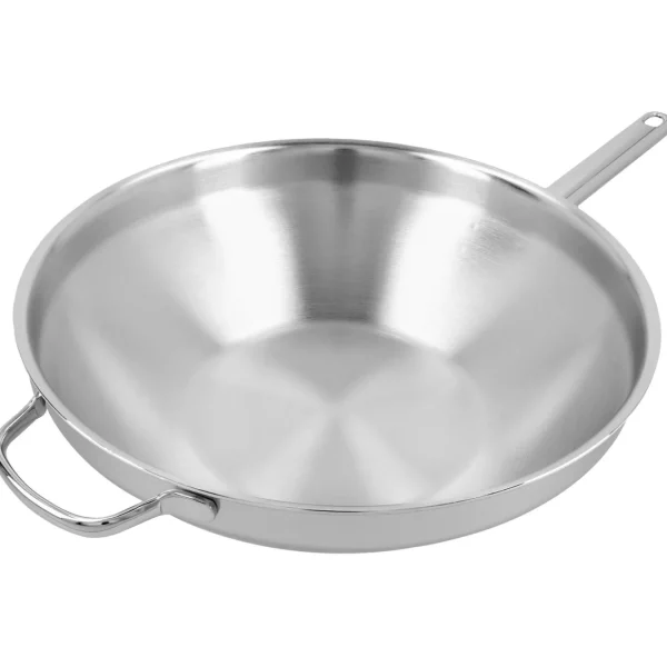 DEMEYERE Woks*12.5-Inch, 18/10 Stainless Steel, Flat Bottom Wok With Helper Handle, Silver