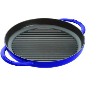 STAUB Grill Pans*10-Inch, Round Double Handle Pure Grill, Dark Blue