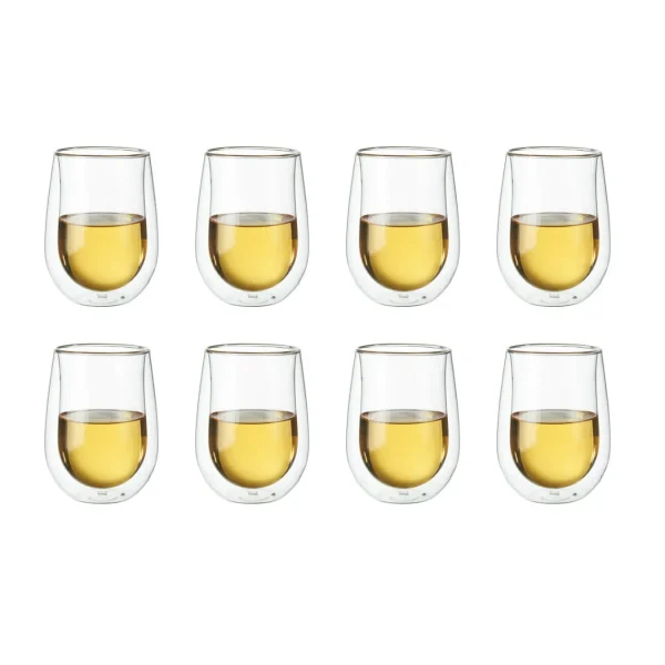 ZWILLING Glassware*10-Oz / 8-Pc, Double Wall Stemless White Wine Glass Set Transparent