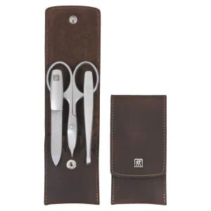 ZWILLING Manicure Sets*3-Pc, Leather Snap Fastener Case, Brown