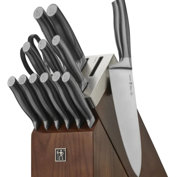 HENCKELS Self Sharpening Knife Sets*14-Pc, Self-Sharpening Knife Block Set, Brown