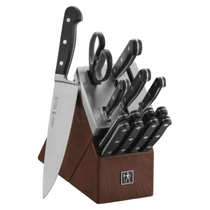 HENCKELS Self Sharpening Knife Sets*15-Pc, Self-Sharpening Knife Block Set, Brown