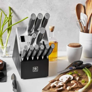 HENCKELS Self Sharpening Knife Sets*14-Pc, Self-Sharpening Knife Block Set, Brown