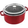 STAUB Dutch Ovens*4 Qt, Round, Glass Lid Cocotte, Cherry