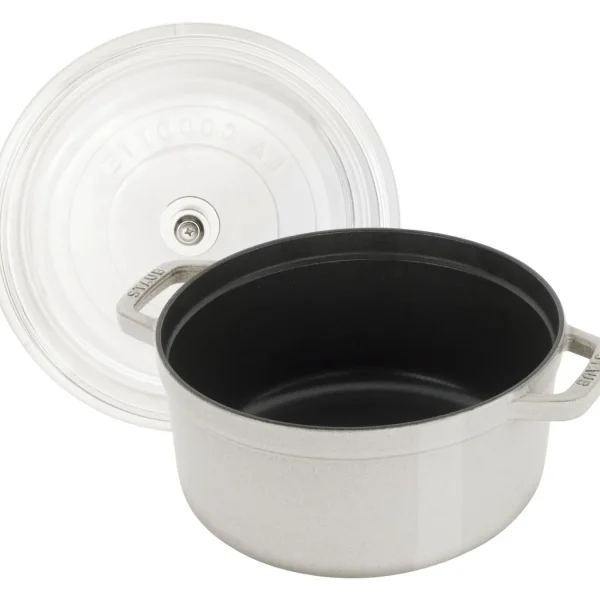 STAUB Dutch Ovens*4 Qt, Round, Glass Lid Cocotte, White Truffle