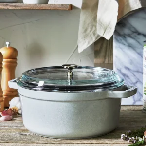 STAUB Dutch Ovens*4 Qt, Round, Glass Lid Cocotte, White Truffle